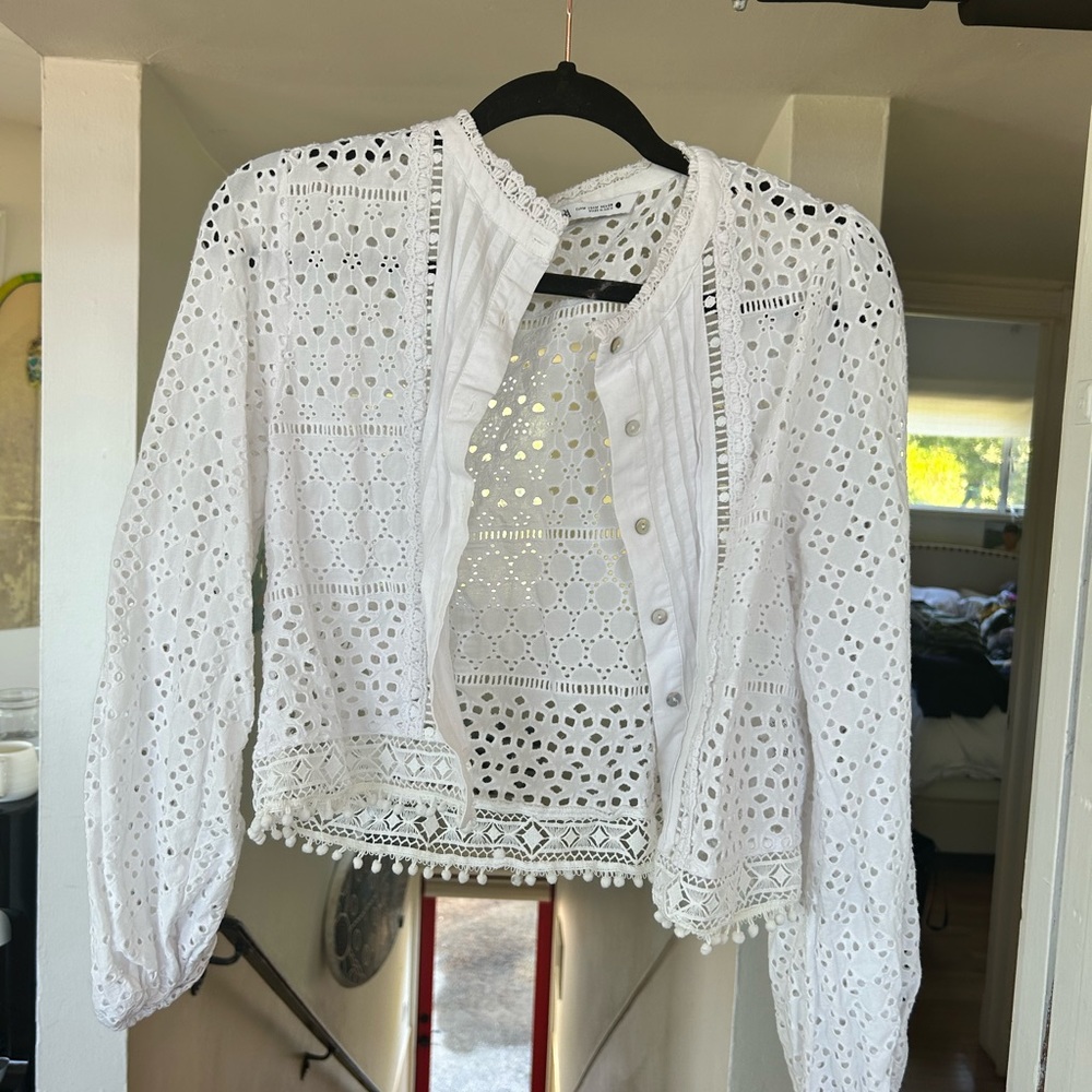 Zara white cutout blouse